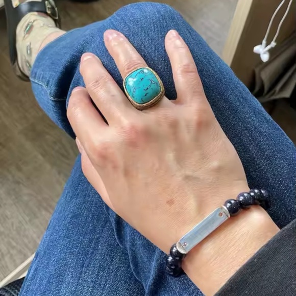 Vintage Couture 18K Gold Brass Turquoise Stone Regal Boho Chic Ring - Picture 3 of 5